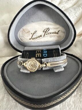 Vintage Lucien Piccard 14K Gold Ladies Cocktail Watch & Heart-Shaped Gold Box